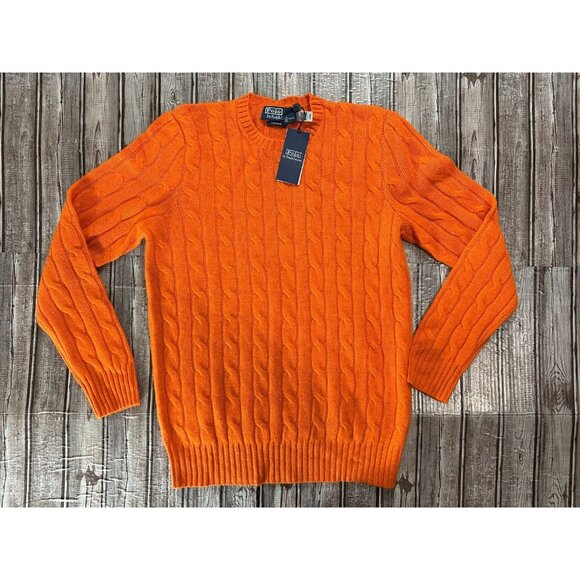 Polo Ralph Lauren 100% Cashmere Cable Sweater Size S color orange NWT mspr 498 - Picture 1 of 8